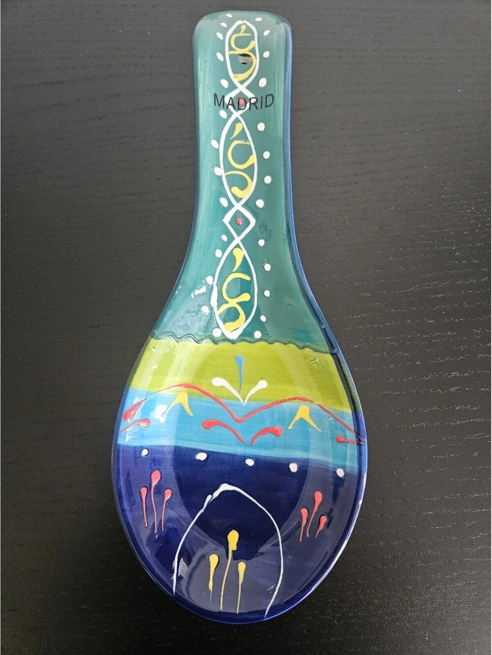 NWT Madrid Spain Hand Painted Ceramic Spoon Rest 10.25